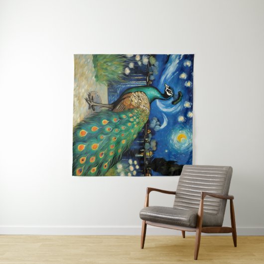 星の夜の孔雀 タペストリー (インサイチュ(横))