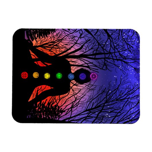 星の夜の瞑想と木 マグネット (横)