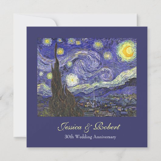星の夜の結婚記念日お祝い 招待状 (正面)