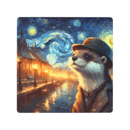 星の夜の街 メタルプリント