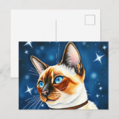 星の夜を探検する水色のシャム猫 ポストカード (正面/裏面)