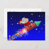 星の夜,花火ロケットに乗るサンタ シーズンポストカード (正面/裏面)