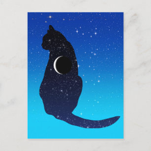 星の宇宙猫と三日月のパターン ポストカード