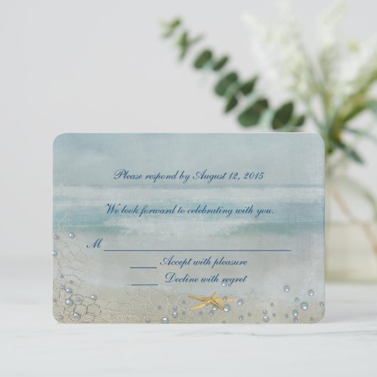 星の形の結婚式の招待状（海の飾り付き) 出欠カード (スタンド正面)