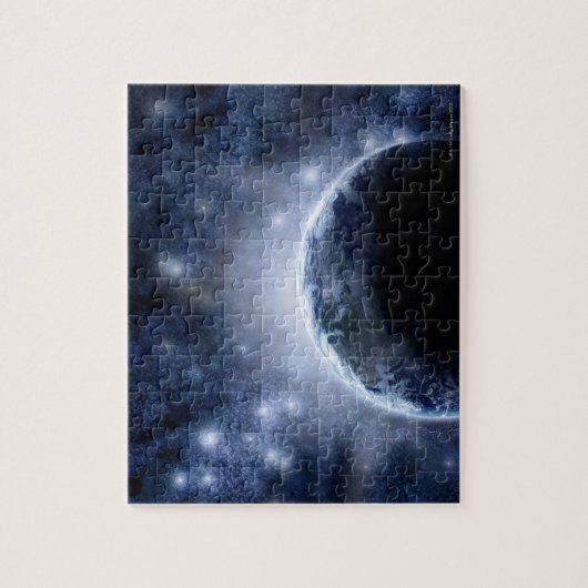 星の惑星がいっぱいのエアブラシで消された夜のまわりにの空 ジグソーパズル (縦)