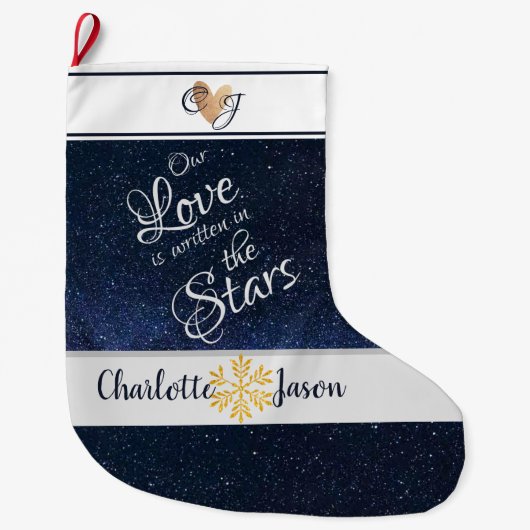 星の愛の書可愛い夜空モノグラム ラージクリスマスストッキング (正面)