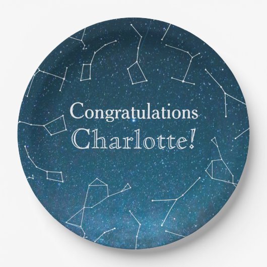 星の星座の宇宙のベビーシャワー ペーパープレート (正面)