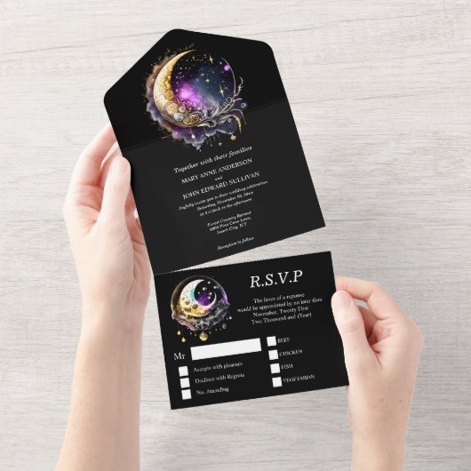 星の星空の夜の月の星の神話の輝き オールインワン招待状 (貼ってはがせる)