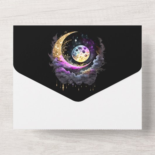 星の星空の夜の月の星の神話の輝き オールインワン招待状 (裏面)