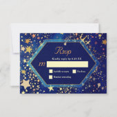 星の星空結婚の青 出欠カード (正面)