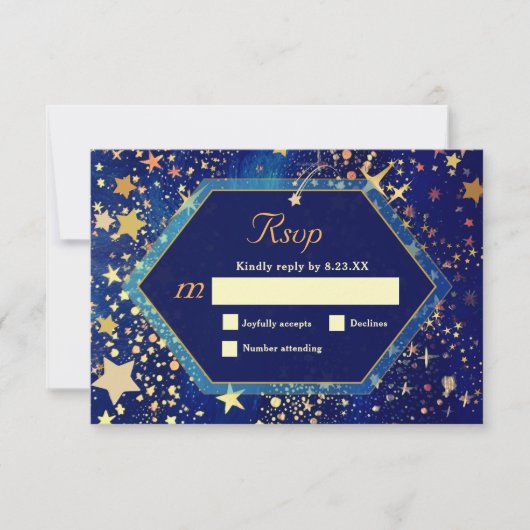 星の星空結婚の青 出欠カード (正面)
