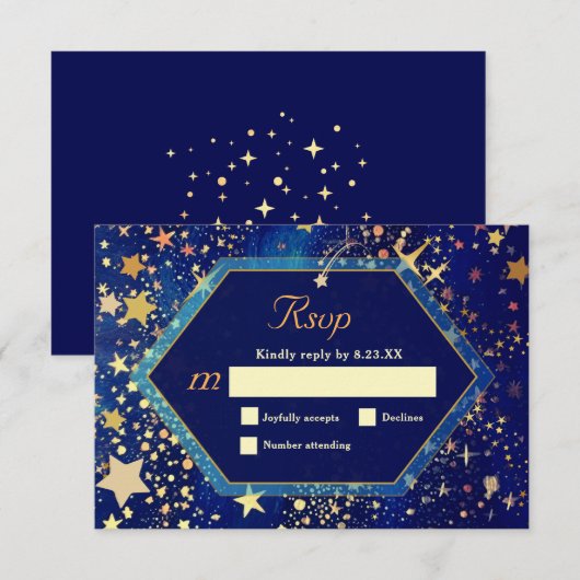 星の星空結婚の青 出欠カード (正面/裏面)