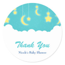 星の月と雲の赤ちゃんシャワー好意ステッカー