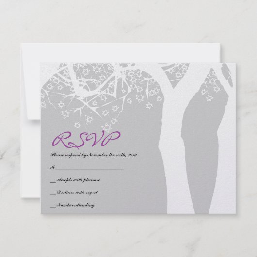 星の木のバーのバルミツワーの招待状の応答カード 出欠カード (正面)