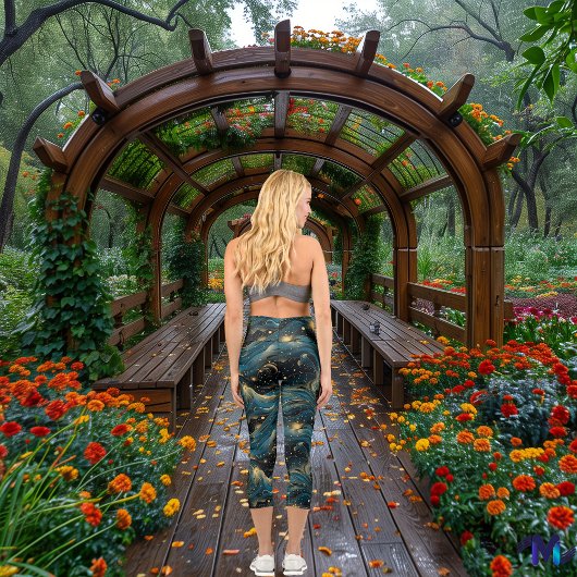 星の波:宇宙流と星空の夜のデザイン カプリレギンス