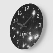 星の深い宇宙白黒 ラージ壁時計 (傾斜)