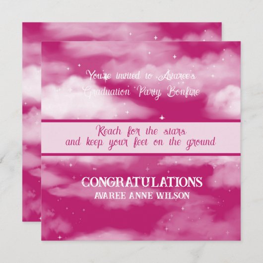 星の焚き火のための娘の卒業リーチ 招待状 (正面/裏面)