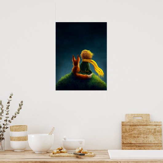 星の王子さまと狐。幼児向けアートイラスト ポスター (キッチン)