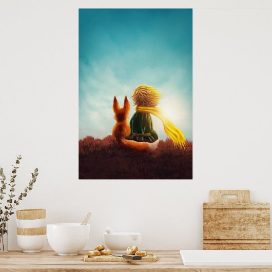 星の王子さまと狐。幼児向けアートイラスト ポスター (キッチン)