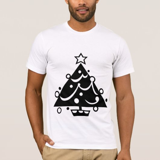 星の白黒ワイシャツが付いているクリスマスツリー Tシャツ (正面)
