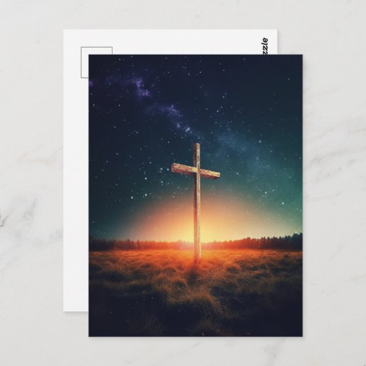 星の空とイエスの十字架 ポストカード (正面/裏面)
