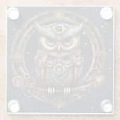 星の空にフクロウを映すスチームパンク ガラスコースター (裏面)