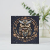 星の空にフクロウを映すスチームパンク サンキューカード (スタンド正面)