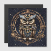 星の空にフクロウを映すスチームパンク マグネット招待状 (正面/裏面)