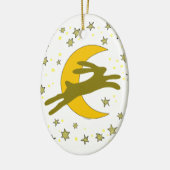 星の空に輝く茶色のハレと三日月 セラミックオーナメント (左)