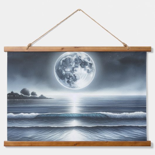 星の空の下の月の海波 吊り下げ型タペストリー (正面)