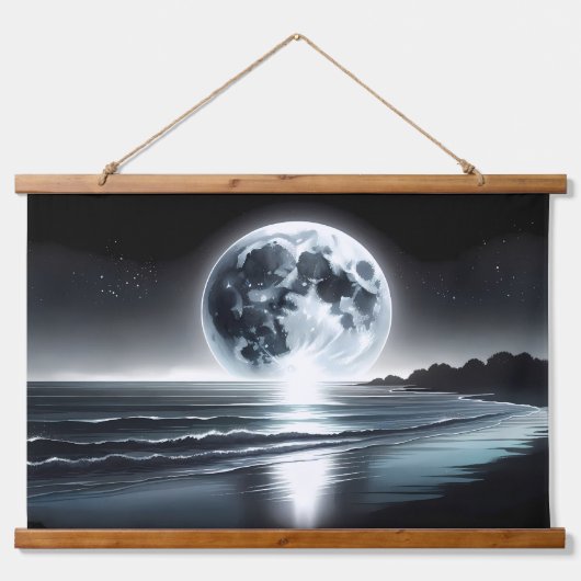 星の空の下の月の海波 吊り下げ型タペストリー (正面2)