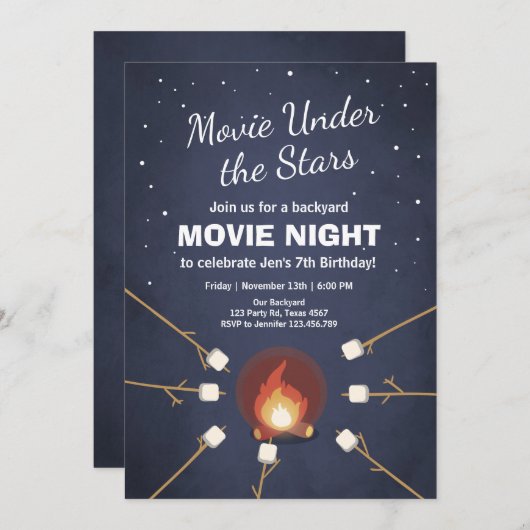 星の篝火の下の映画夜招待状 招待状 (正面/裏面)