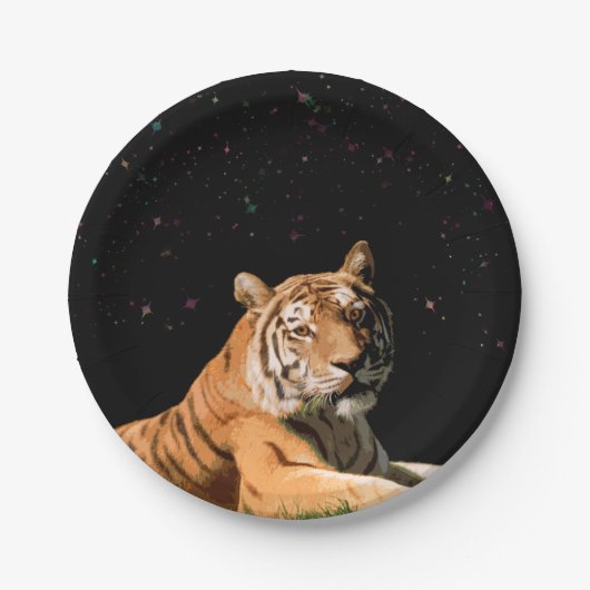 星の紙皿の下のトラ ペーパープレート (正面)