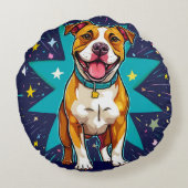 星の背景が輝く幸せな犬 ラウンドクッション (裏面)