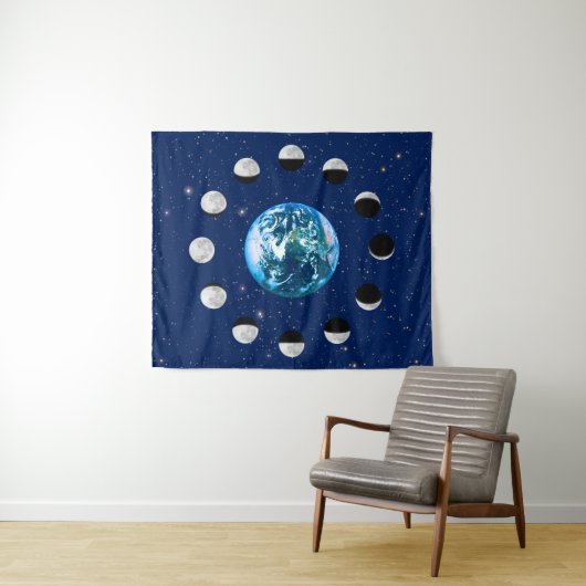 星の背景にある地球と月の相 タペストリー (インサイチュ(横))