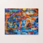 星の背景を持つコズミックキャットアート ジグソーパズル (横)