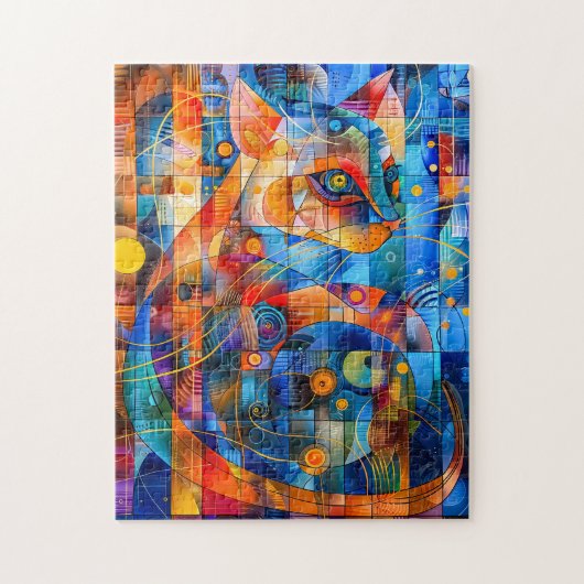 星の背景を持つコズミックキャットアート ジグソーパズル (縦)