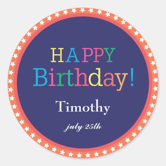 星の誕生日スタンプ ラウンドシール (正面)