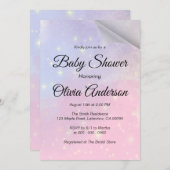 星の赤ちゃんシャワーとピンクと青の背景 招待状 (正面/裏面)