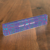 星の赤と青の幾何学的 デスクネームプレート (側面)