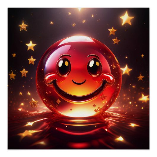 星の輝く透明な赤い泡っぽい顔  ポスター (正面)