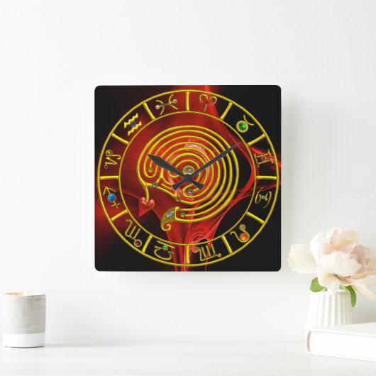 星の迷路の金ゴールドの(占星術の)十二宮図の図表の占星術 スクエア壁時計 (ホーム)