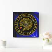 星の迷路の金ゴールドの(占星術の)十二宮図の図表の占星術 スクエア壁時計 (ホーム)