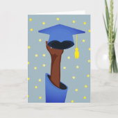 星の青で卒業の帽子を持つ卒業生 カード (正面)