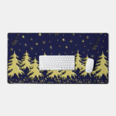 星の青空に金色に輝くクリスマスツリー デスクマット (キーボード&マウス)
