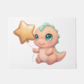 星の風船を持つかわいい赤ちゃん恐竜 ドアマット (正面)