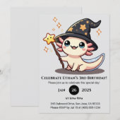 星の魔法のアクソロトル誕生日 招待状 (正面/裏面)