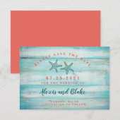 星の魚がデザインされた素朴な木の節約日カード セーブザデート (正面/裏面)