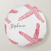 星の魚 赤 白 ビーチ グレー 名前 クリスマス ラウンドクッション (裏面)