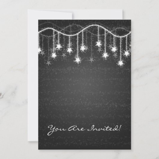 星の黒を微かに光らせるエレガントなブライダルシャワー 招待状 (裏面)